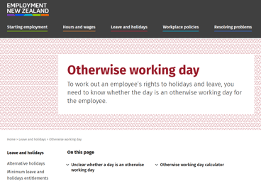 Employment NZ Otherwise Working Day Calculator
