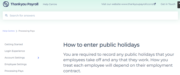Image link to Help Centre article - How to enter public holidays on a timesheet