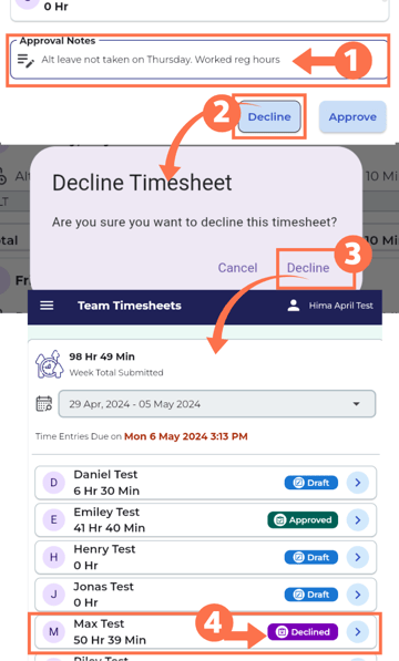 Portal Employeer Decline Timesheet Prompt