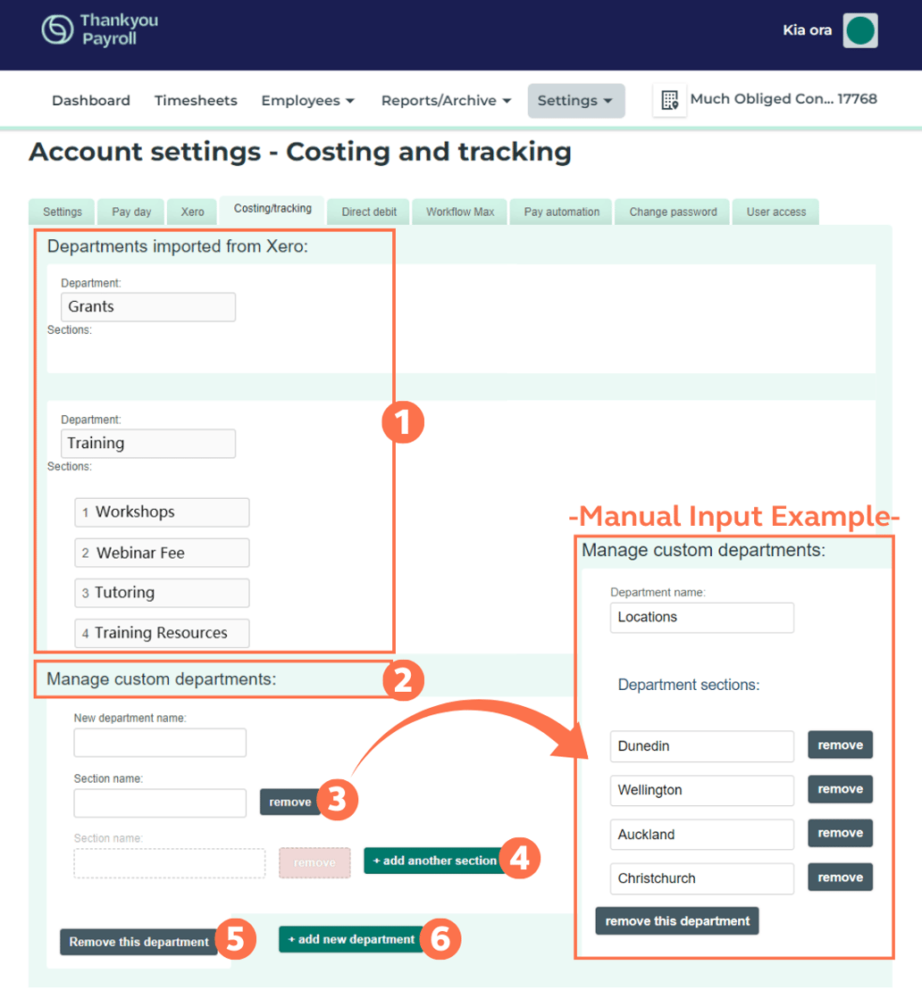 Customising the Costing/Tracking Tab Manual & Xero Integration Codes