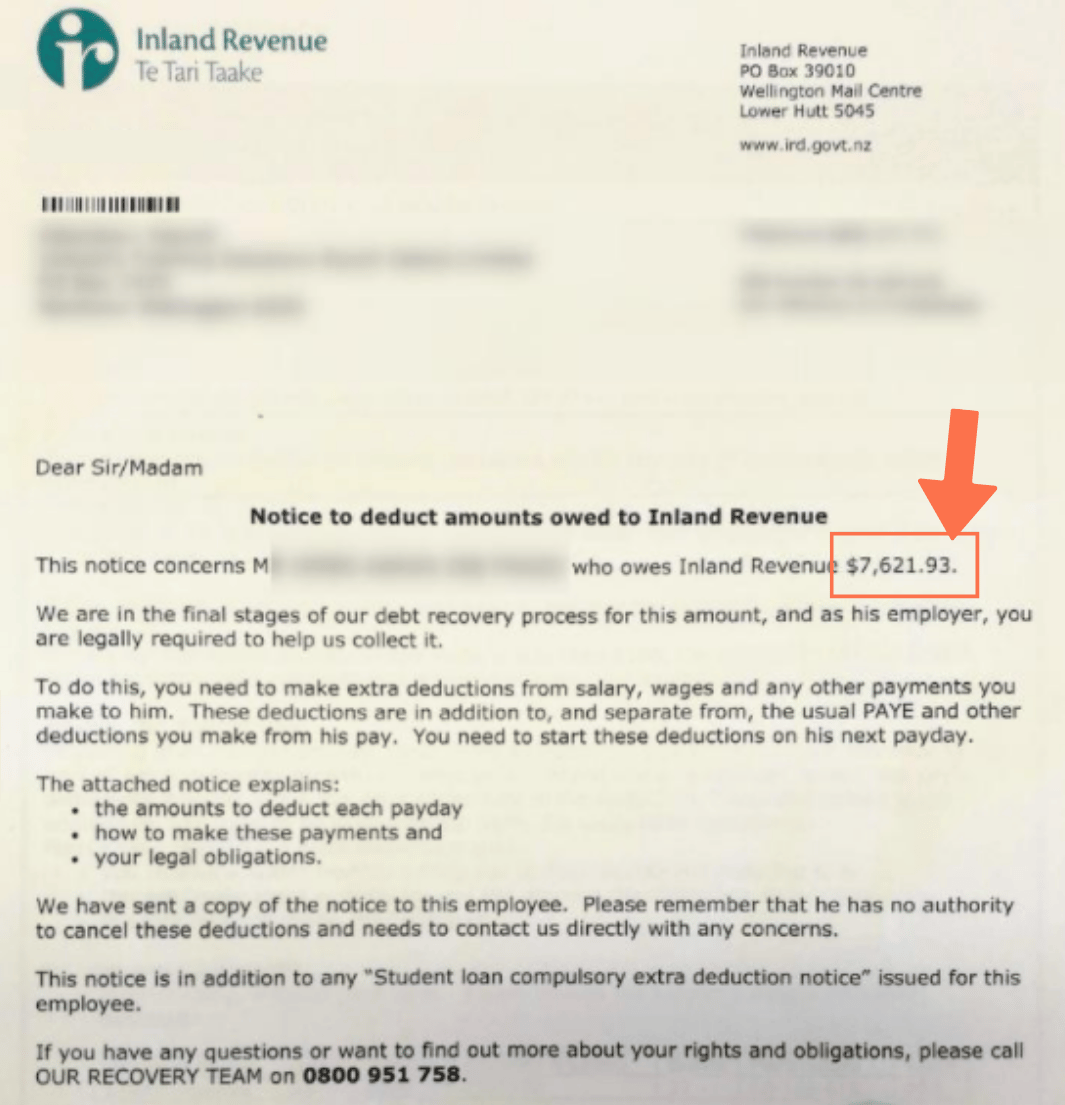 Deducting Employee IRD Debt from Pay