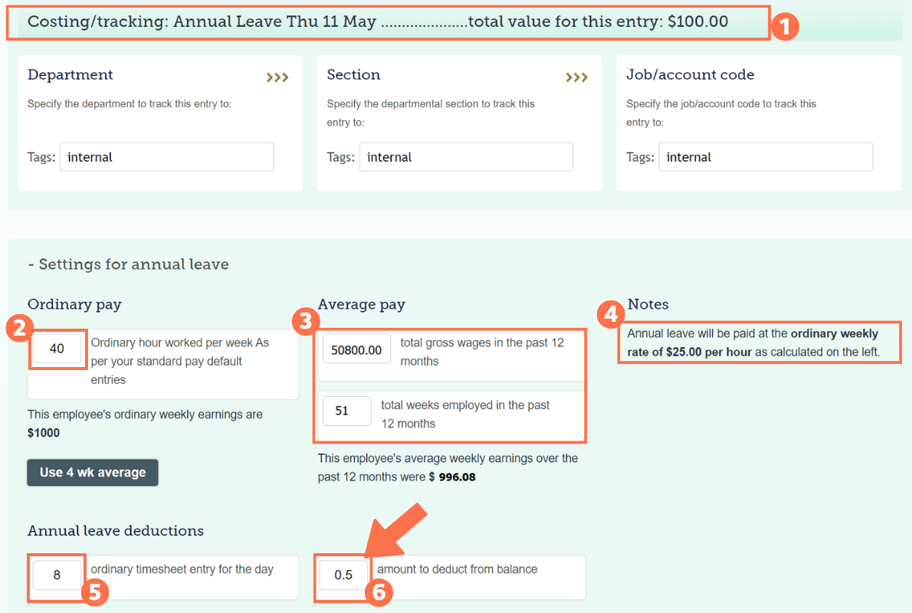 Checking Annual Leave Calculations in a Timesheet