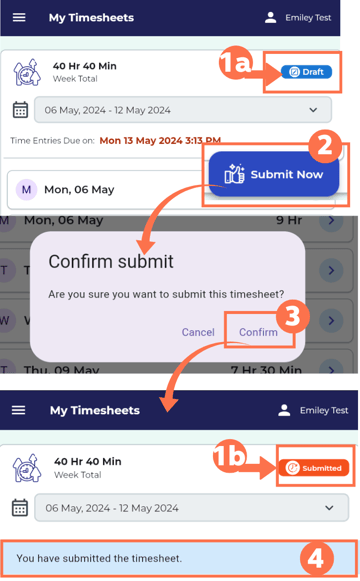 Portal Employee Submit Timesheet Prompt